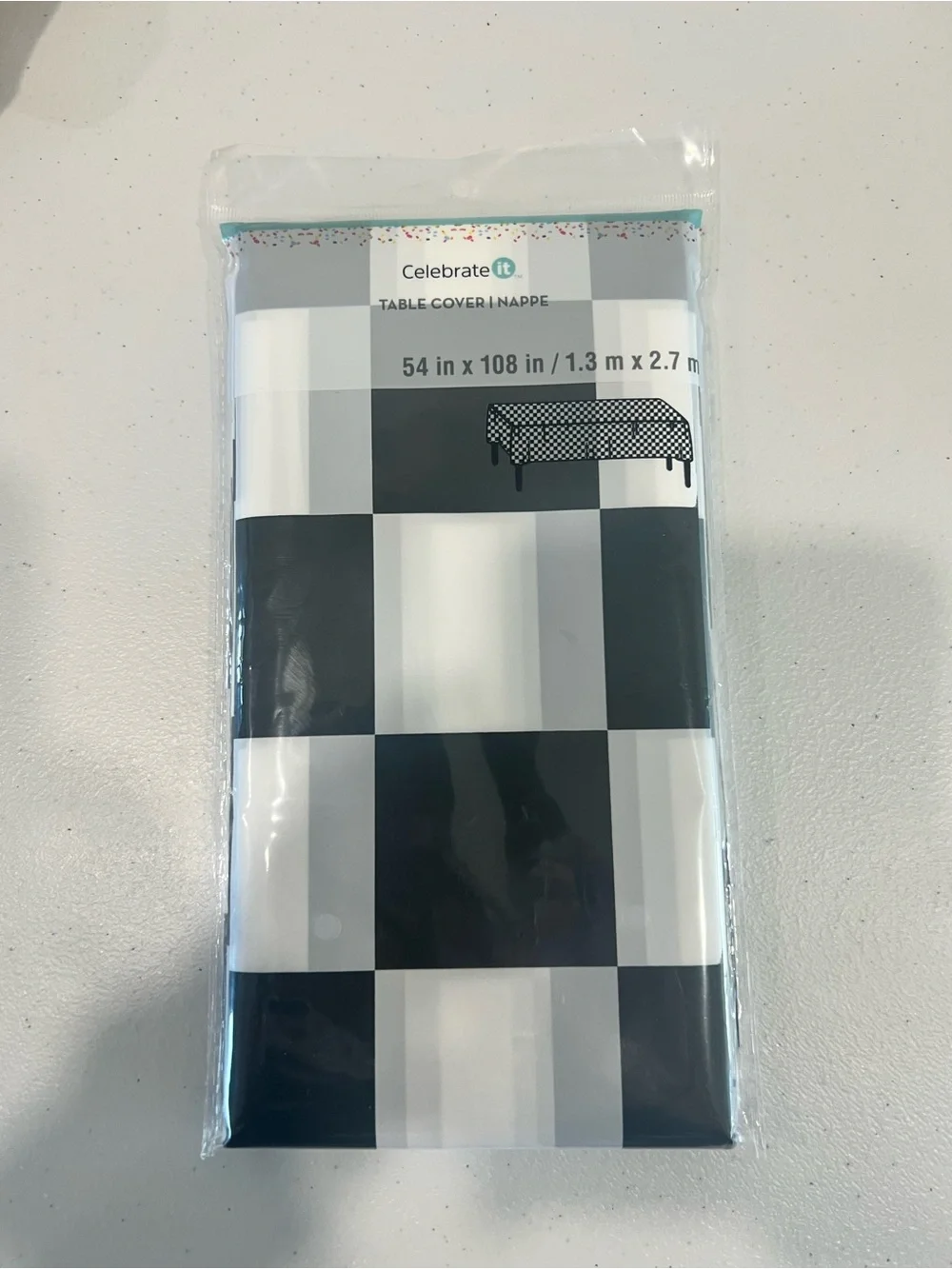 Checkered Racing Party Cups & Tablecloth Set - Black & White